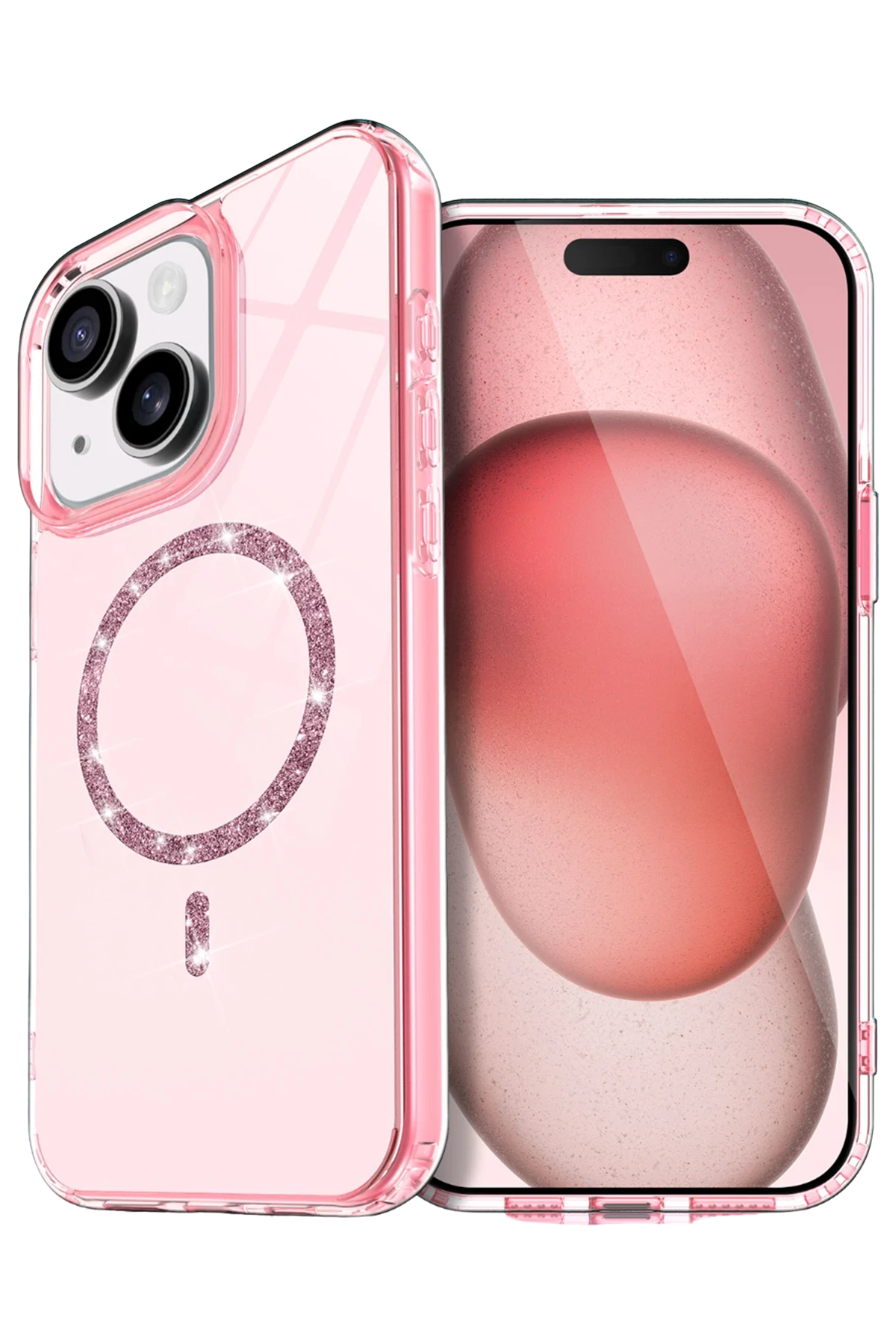 Newface Apple iPhone 15 Live Diamond Magsafe Kapak - Pembe