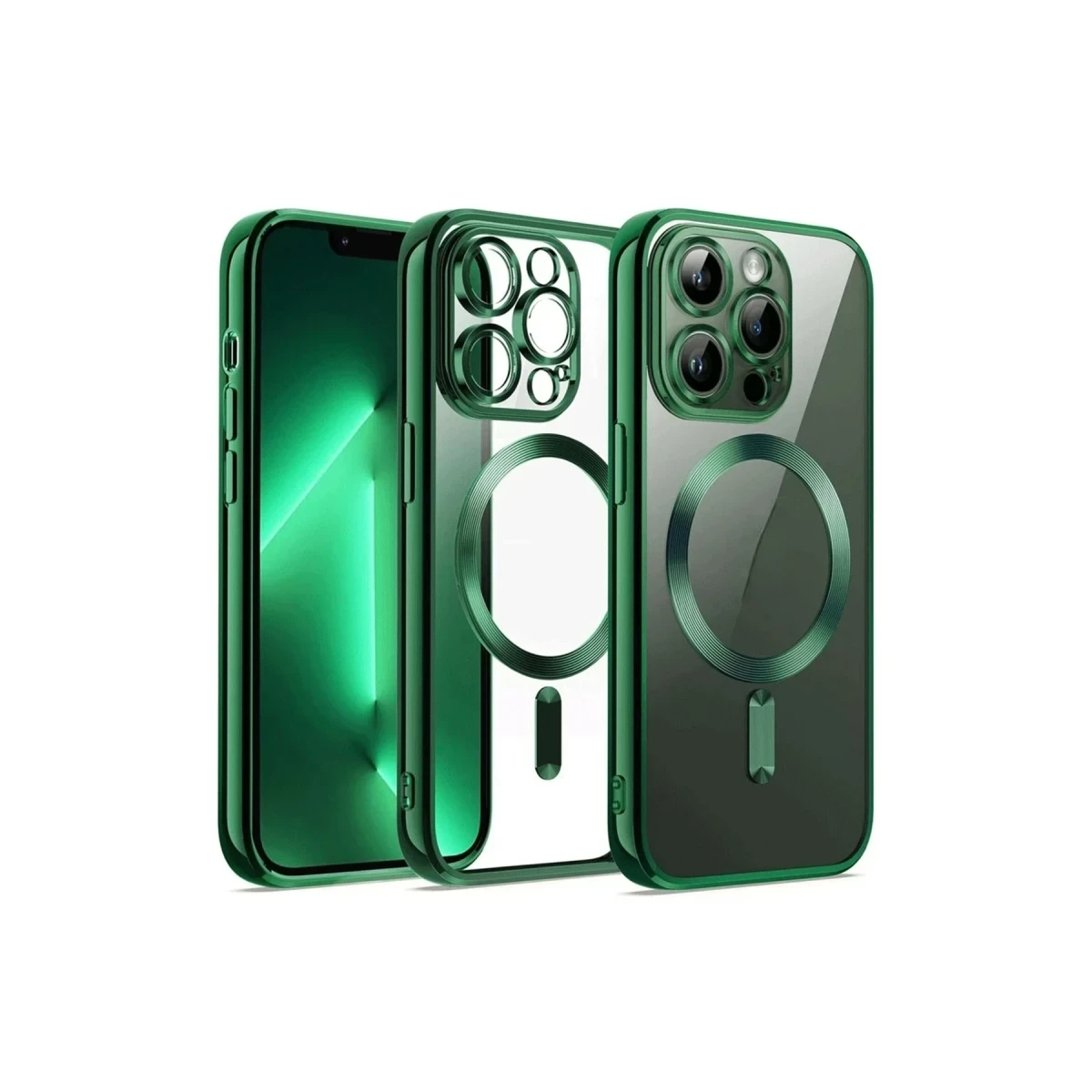 Newface Apple iPhone 13 Pro Max Kılıf Kross Magneticsafe Kapak - Koyu Yeşil