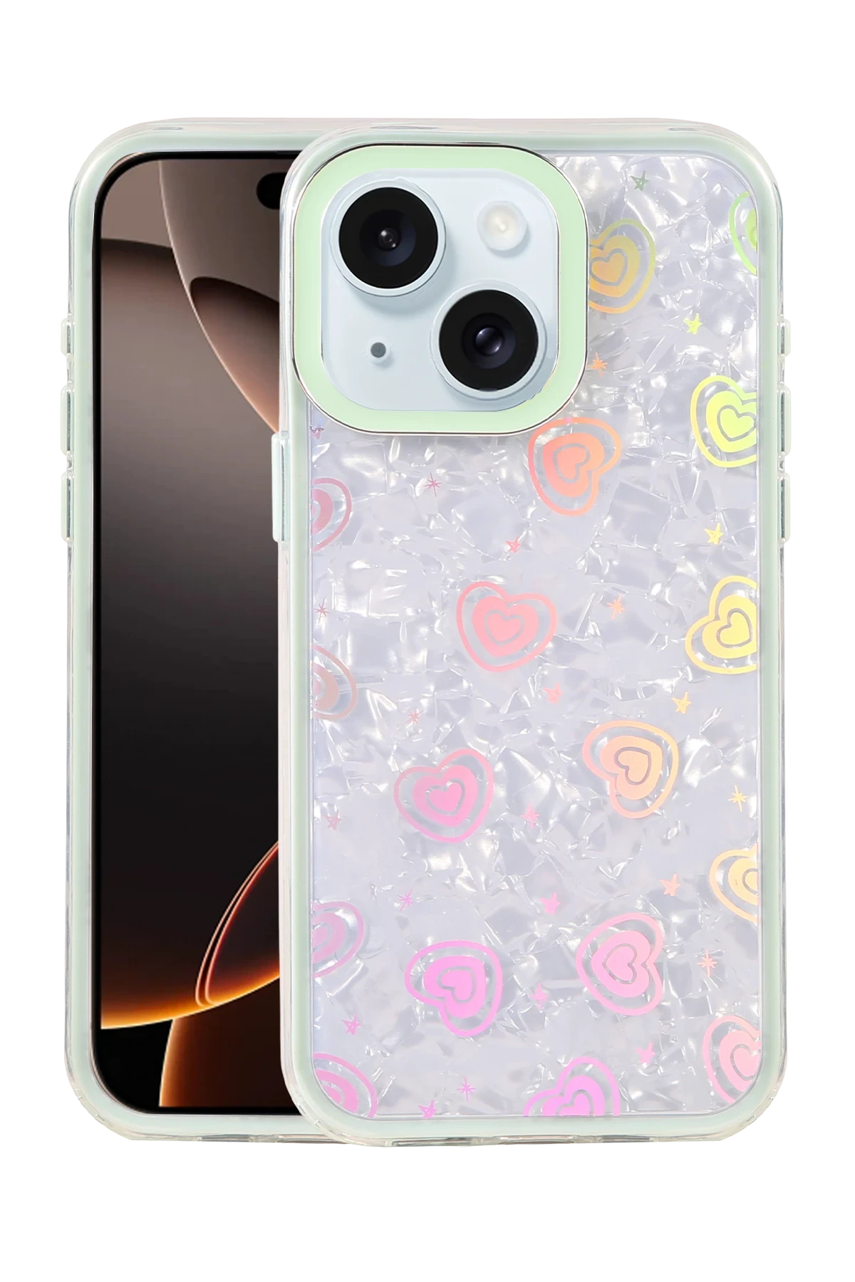 Newface Apple iPhone 15 Lumi Desenli Kapak - Yeşil