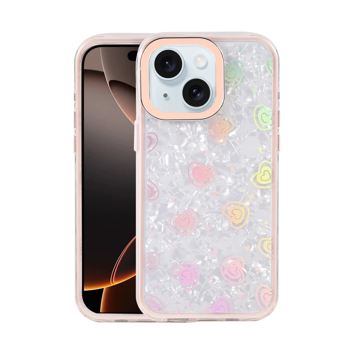 Newface Apple iPhone 15 Lumi Desenli Kapak - Pembe