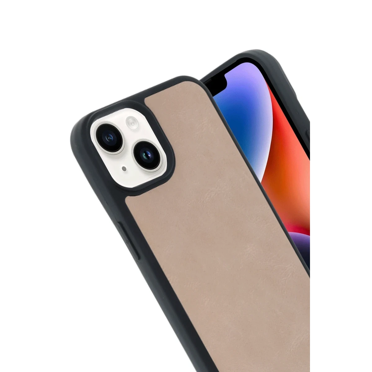 Newface Apple iPhone 15 Kılıf Aras Deri Kapak - Pudra