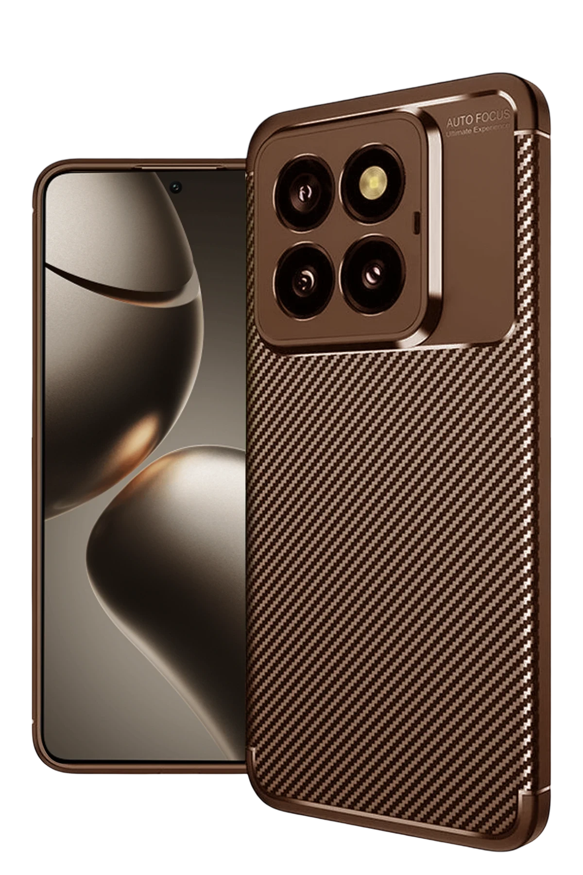 Newface Xiaomi Mi 14T Pro Kılıf Auto Focus Karbon Kapak - Kahverengi