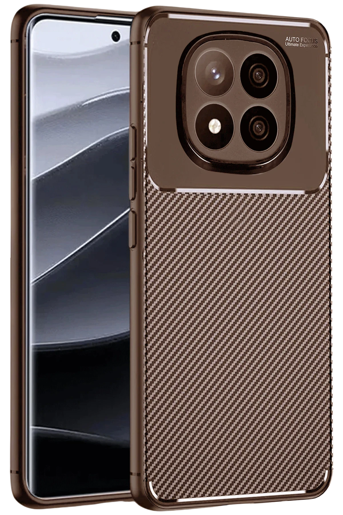 Newface Xiaomi Redmi Note 14 Pro Plus Kılıf Auto Focus Karbon Kapak - Kahverengi