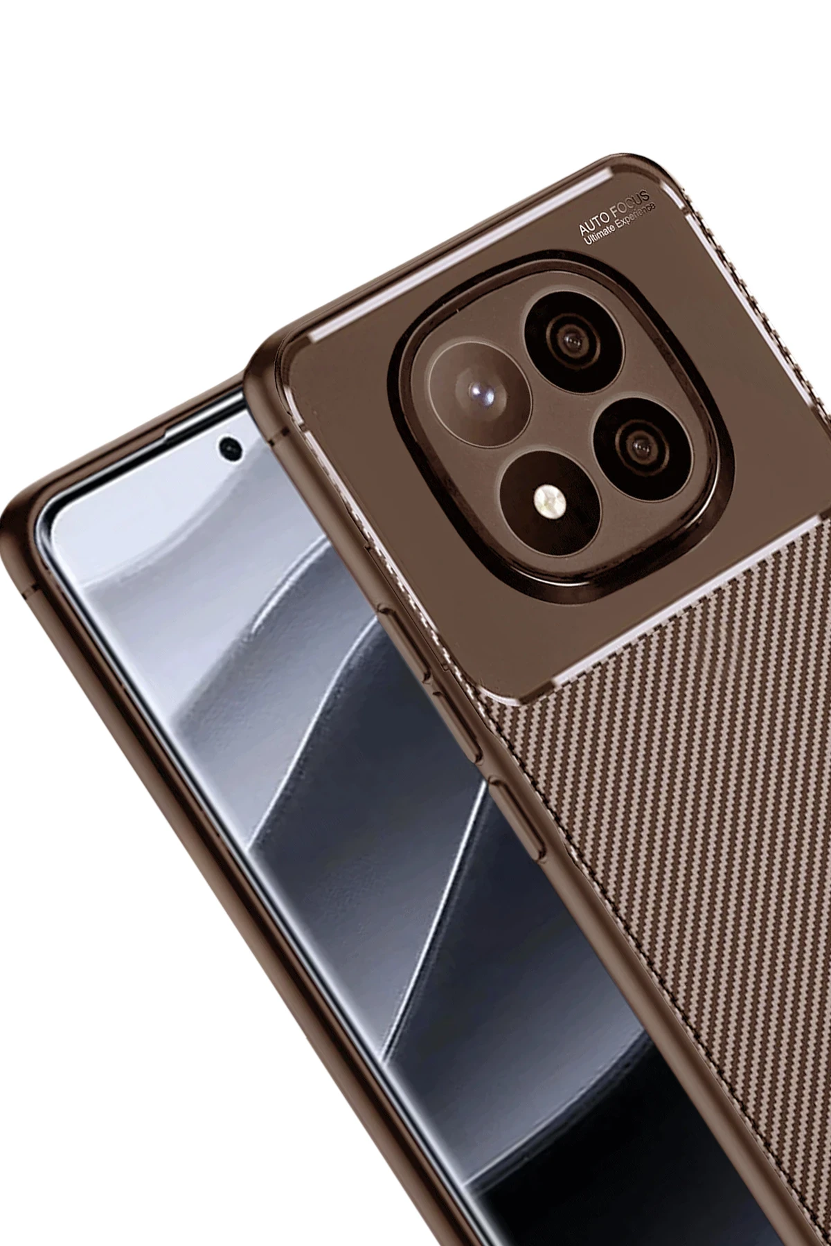 Newface Xiaomi Redmi Note 14 Pro Plus Kılıf Auto Focus Karbon Kapak - Kahverengi