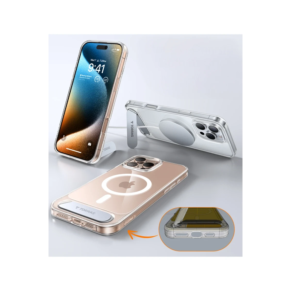 Torras Apple iPhone 16 Pro Max P Stand Serisi Magsafe Kılıf - Şeffaf