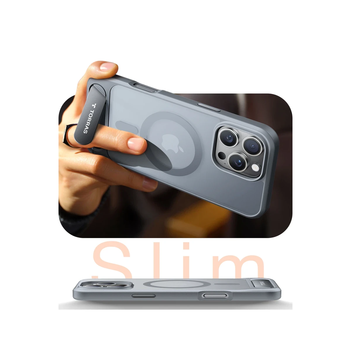 Torras Apple iPhone 16 Pro Max P Stand Serisi Magsafe Kılıf - Titan Gri