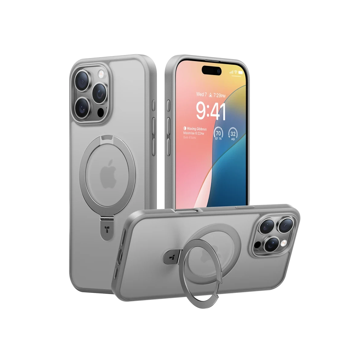 Torras Apple iPhone 16 Pro O Stand Serisi Magsafe Kılıf - Titan Gri