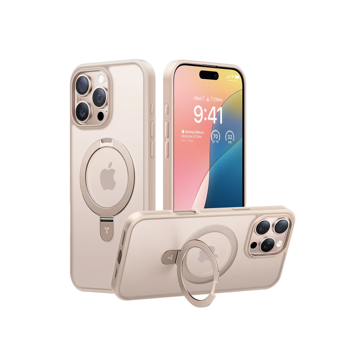 Torras Apple iPhone 16 Pro O Stand Serisi Magsafe Kılıf - Çöl Titanyum