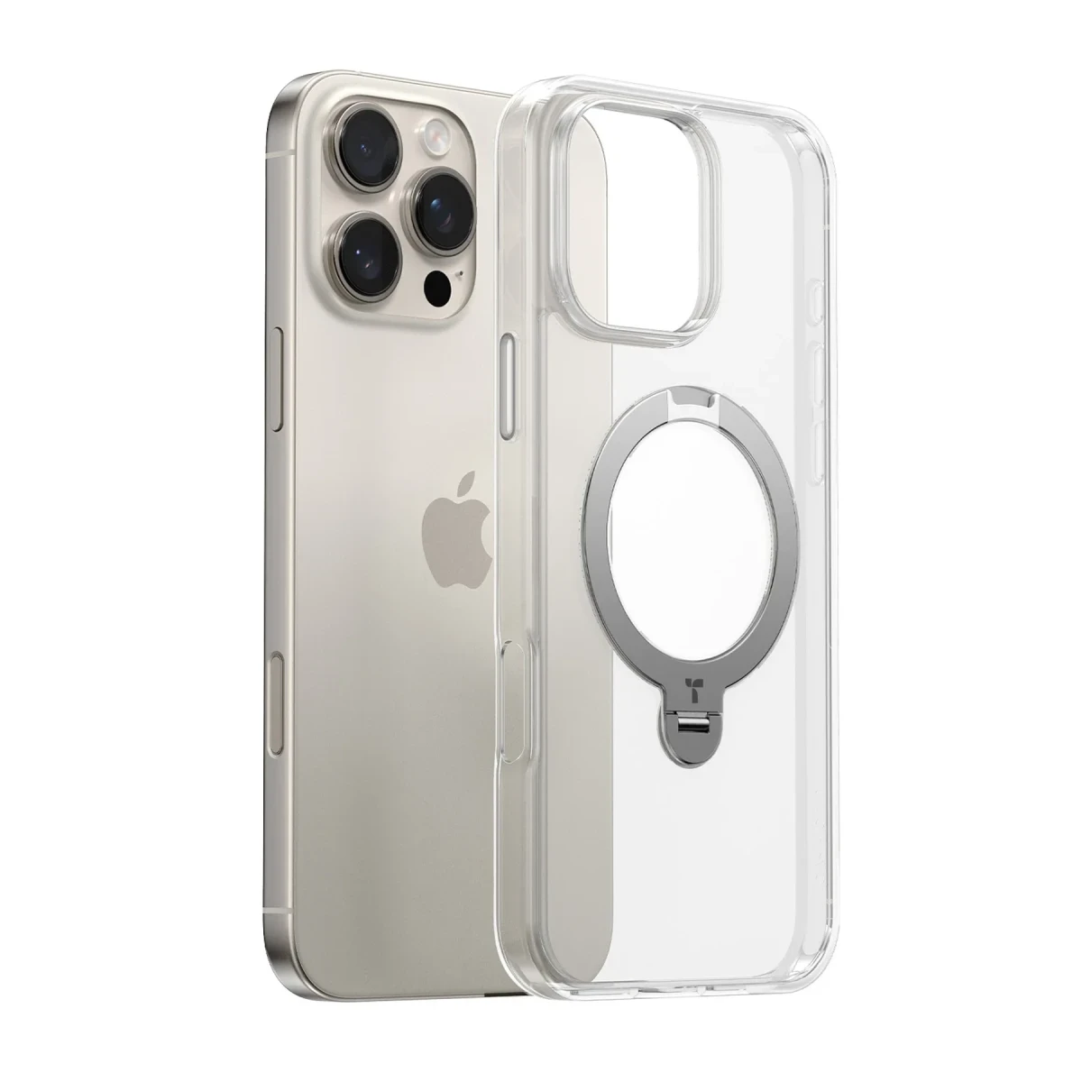 Torras Apple iPhone 16 Pro O Stand Spin Serisi Magsafe Kılıf - Şeffaf