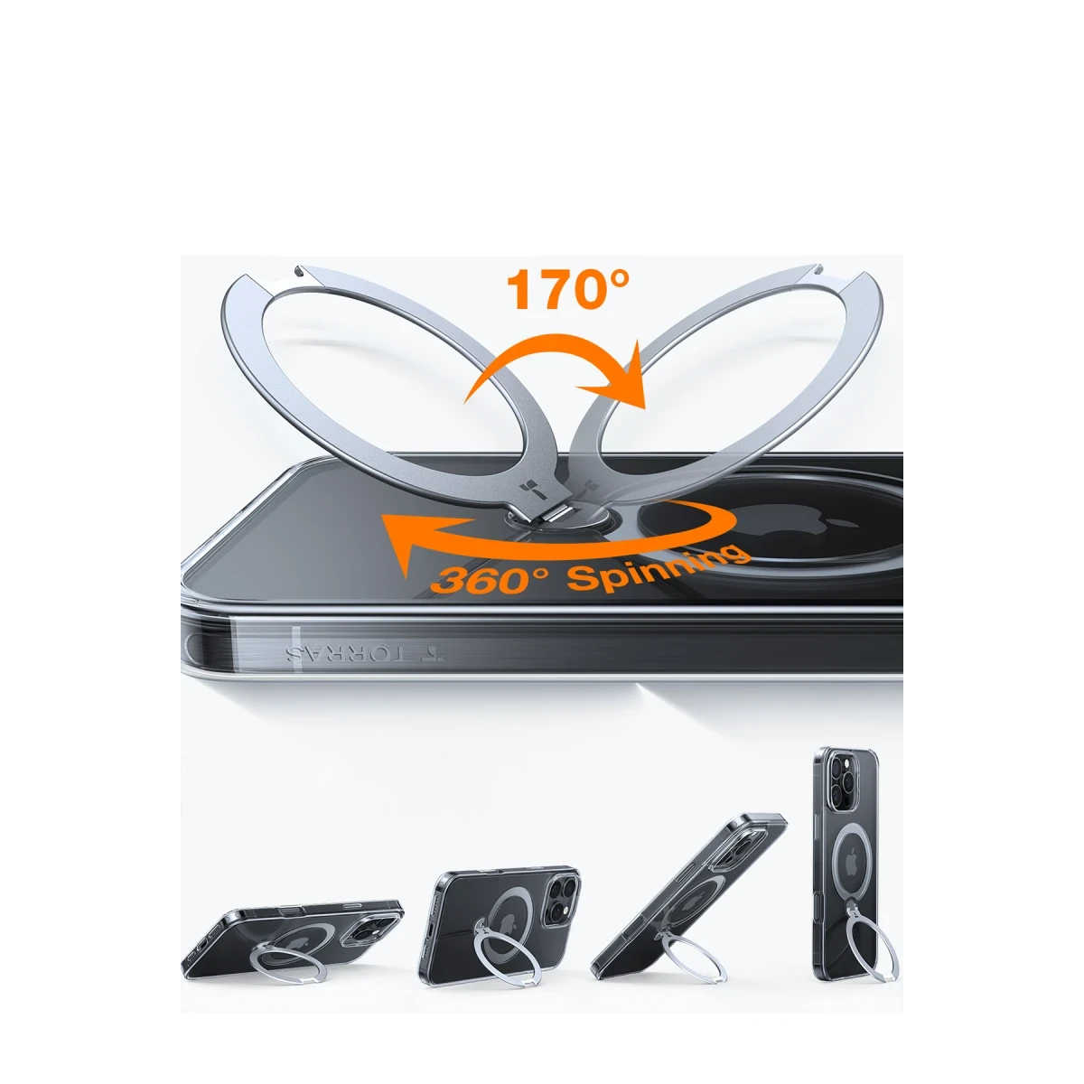 Torras Apple iPhone 16 Pro O Stand Spin Serisi Magsafe Kılıf - Şeffaf