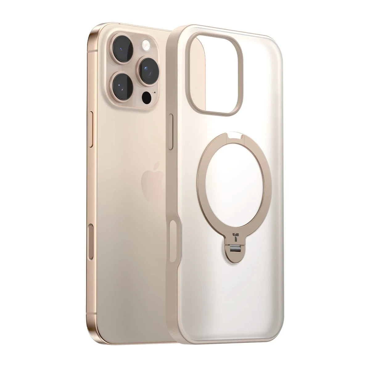 Torras Apple iPhone 16 Pro O Stand Spin Serisi Magsafe Kılıf - Çöl Titanyum