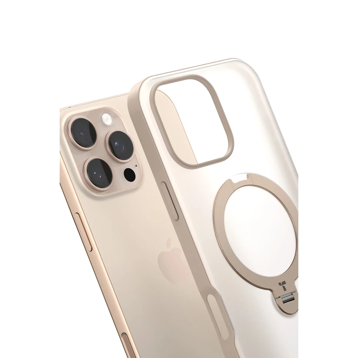 Torras Apple iPhone 16 Pro O Stand Spin Serisi Magsafe Kılıf - Çöl Titanyum