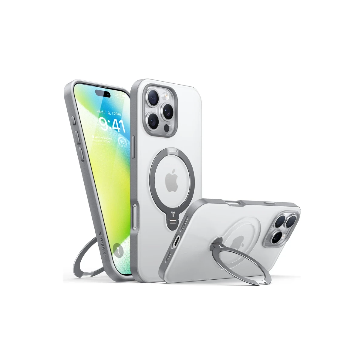 Torras Apple iPhone 16 Pro O Stand Spin Serisi Magsafe Kılıf - Titan Gri