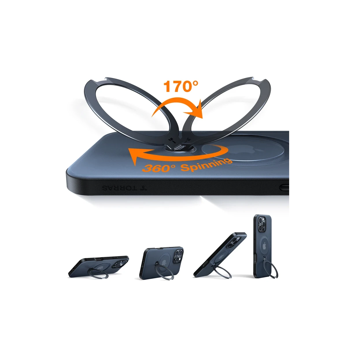 Torras Apple iPhone 16 Pro Max O Stand Spin Serisi Magsafe Kılıf - Siyah