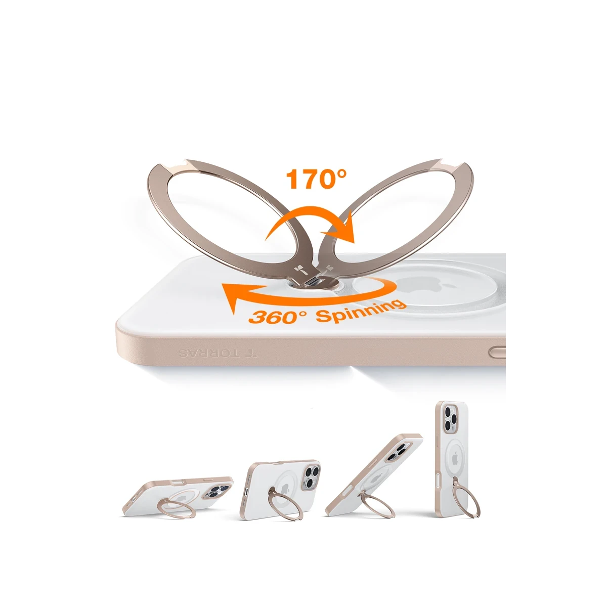 Torras Apple iPhone 16 Pro Max O Stand Spin Serisi Magsafe Kılıf - Çöl Titanyum