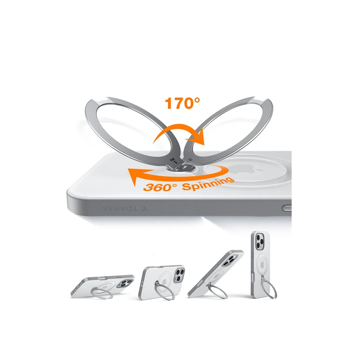 Torras Apple iPhone 16 Pro Max O Stand Spin Serisi Magsafe Kılıf - Titan Gri
