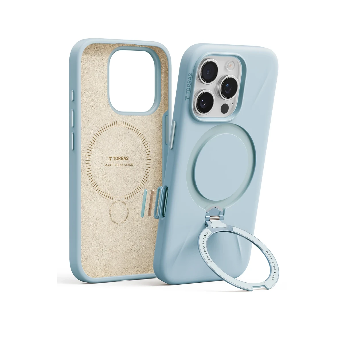 Torras Apple iPhone 16 Pro O Stand Spin Silicone Serisi Magsafe Kılıf - Açık Mavi