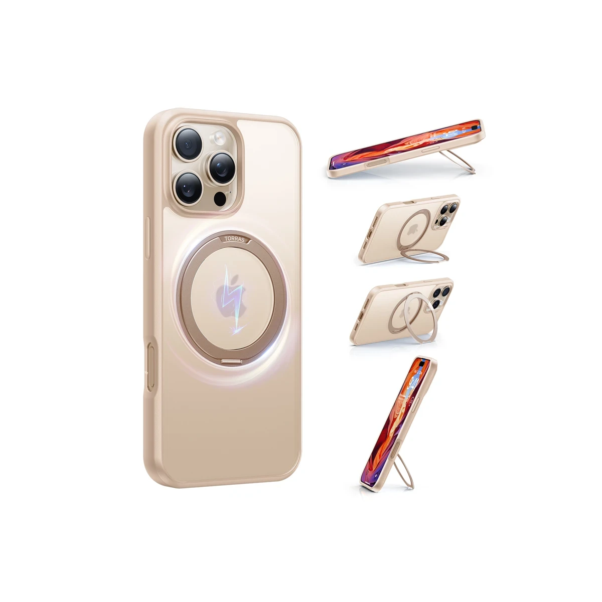 Torras Apple iPhone 16 Pro O Stand Pro Serisi Magsafe Kılıf - Çöl Titanyum