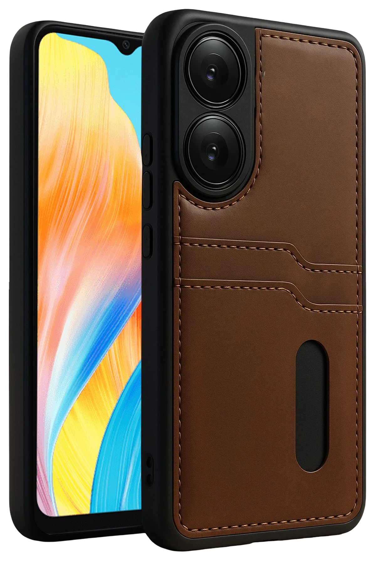 Newface Oppo A38 Sara Kartvizitli Deri Kılıf - Taba