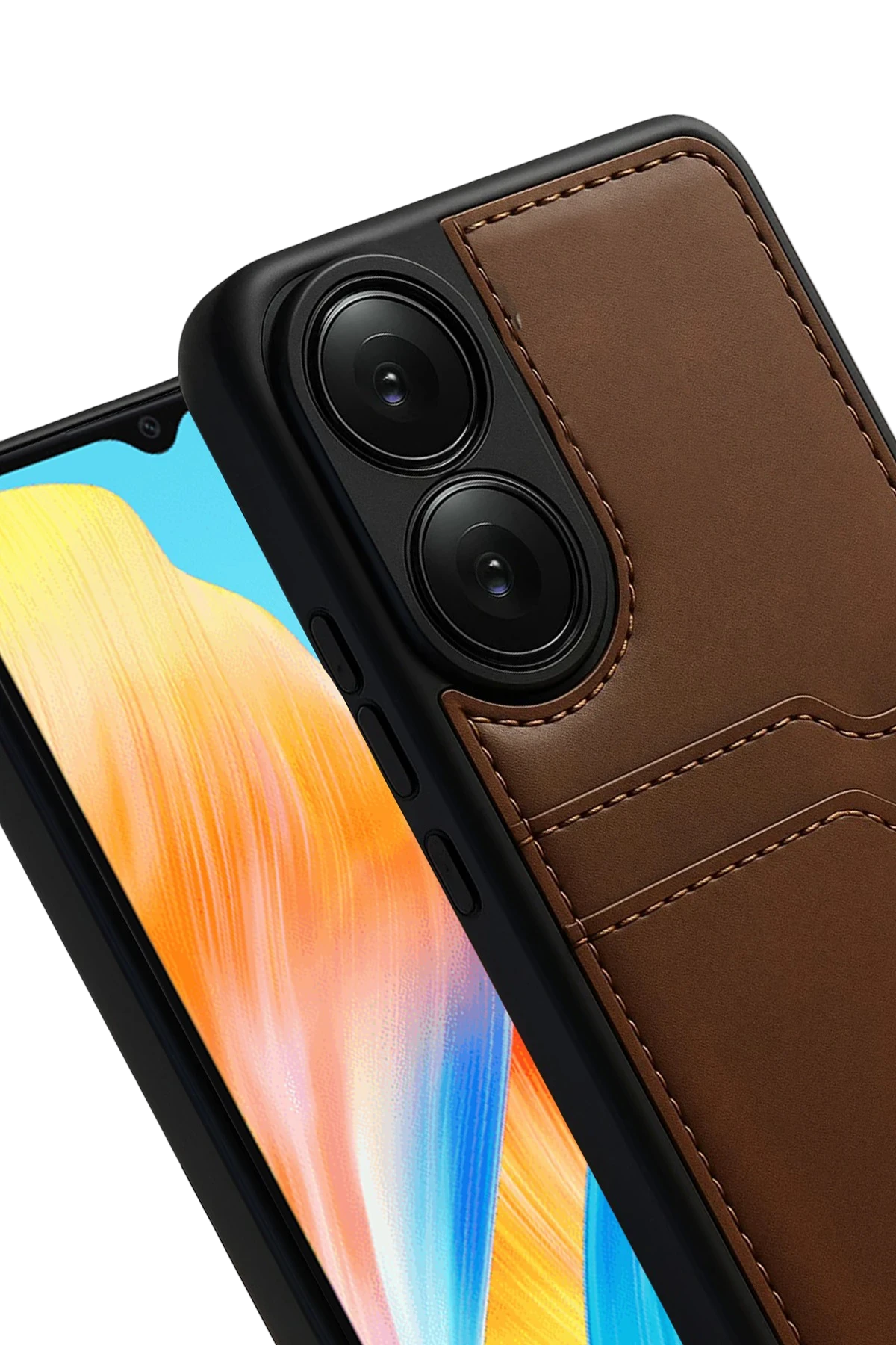 Newface Oppo A38 Sara Kartvizitli Deri Kılıf - Taba