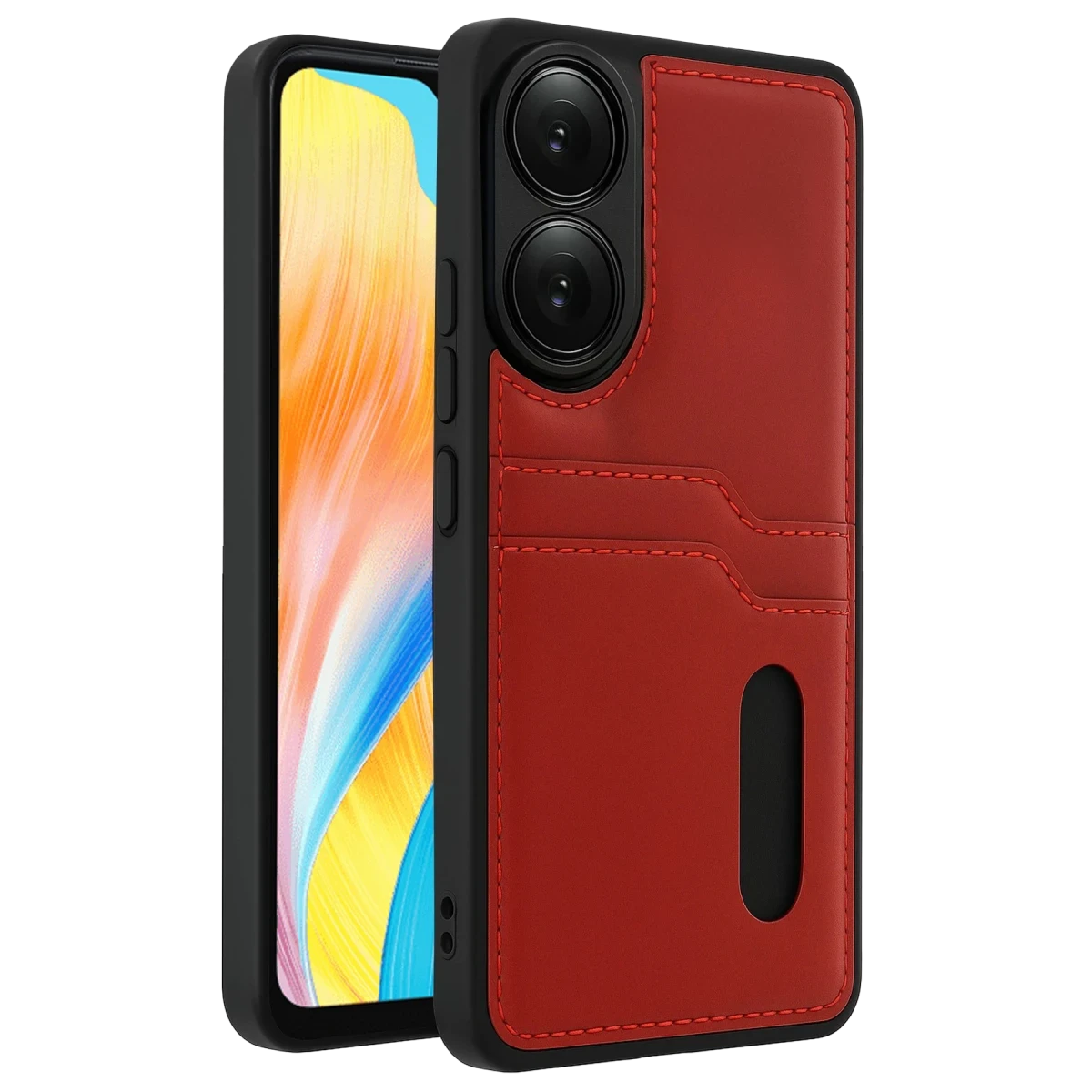 Newface Oppo A38 Sara Kartvizitli Deri Kılıf - Kırmızı — görsel 6