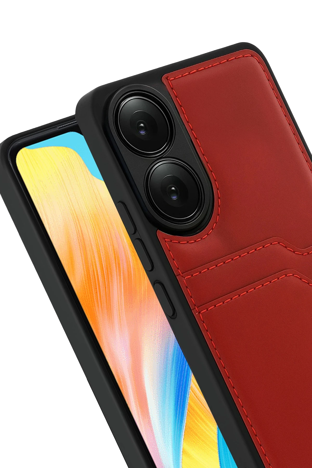 Newface Oppo A38 Sara Kartvizitli Deri Kılıf - Kırmızı