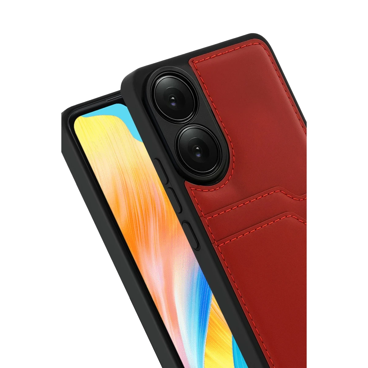 Newface Oppo A38 Sara Kartvizitli Deri Kılıf - Kırmızı — görsel 7