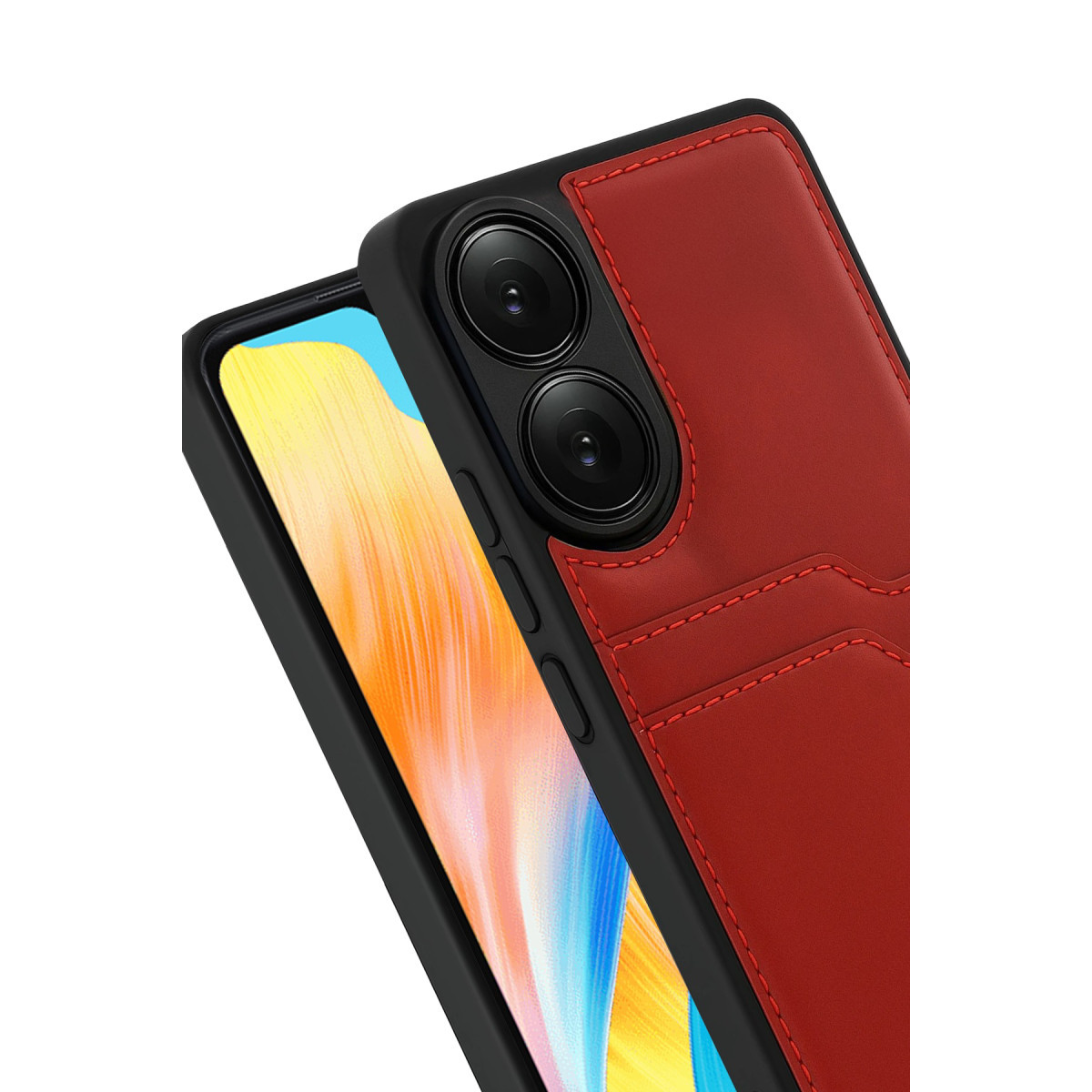 Newface Oppo A38 Sara Kartvizitli Deri Kılıf - Kırmızı — görsel 12