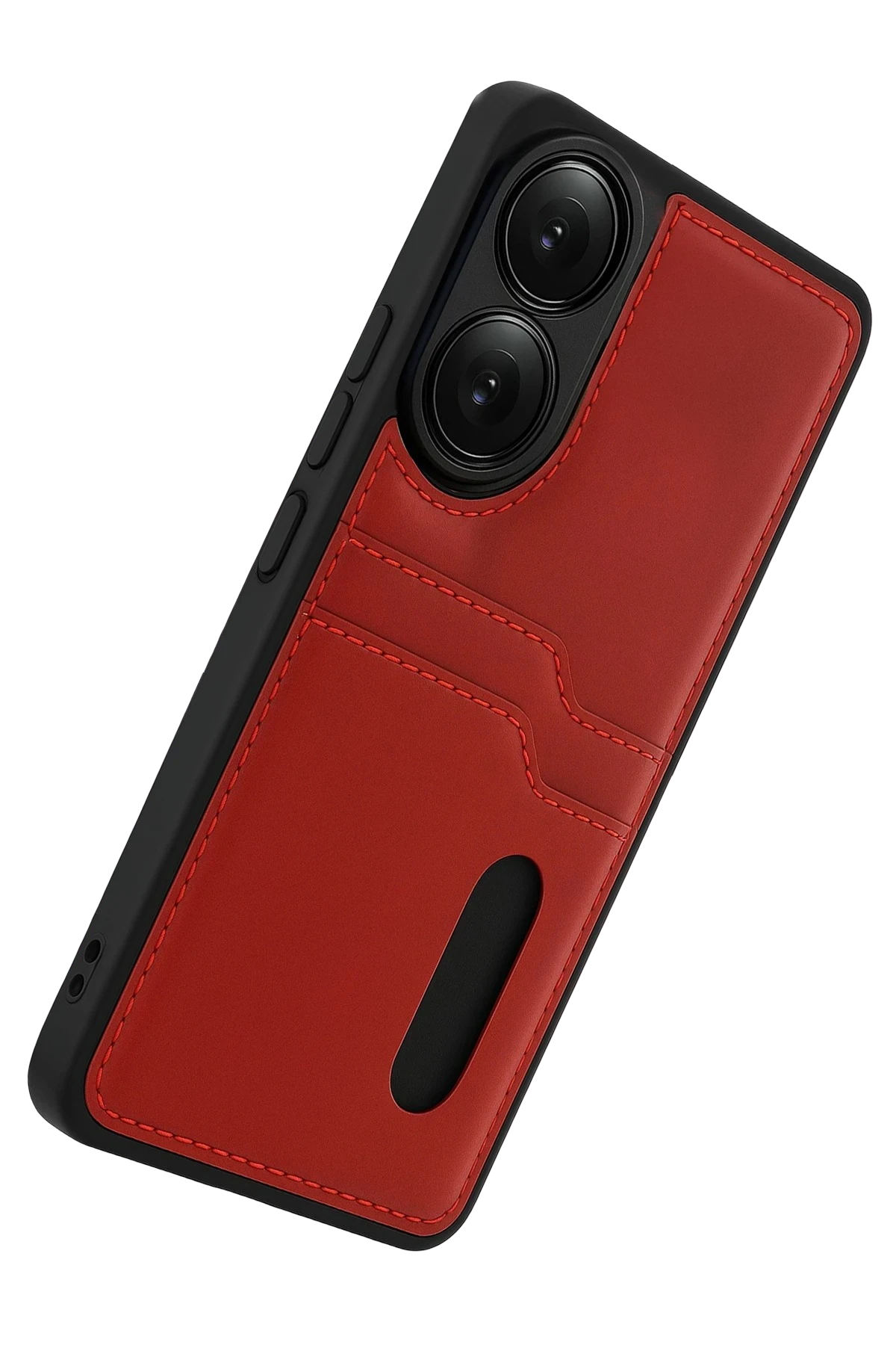 Newface Oppo A38 Sara Kartvizitli Deri Kılıf - Kırmızı