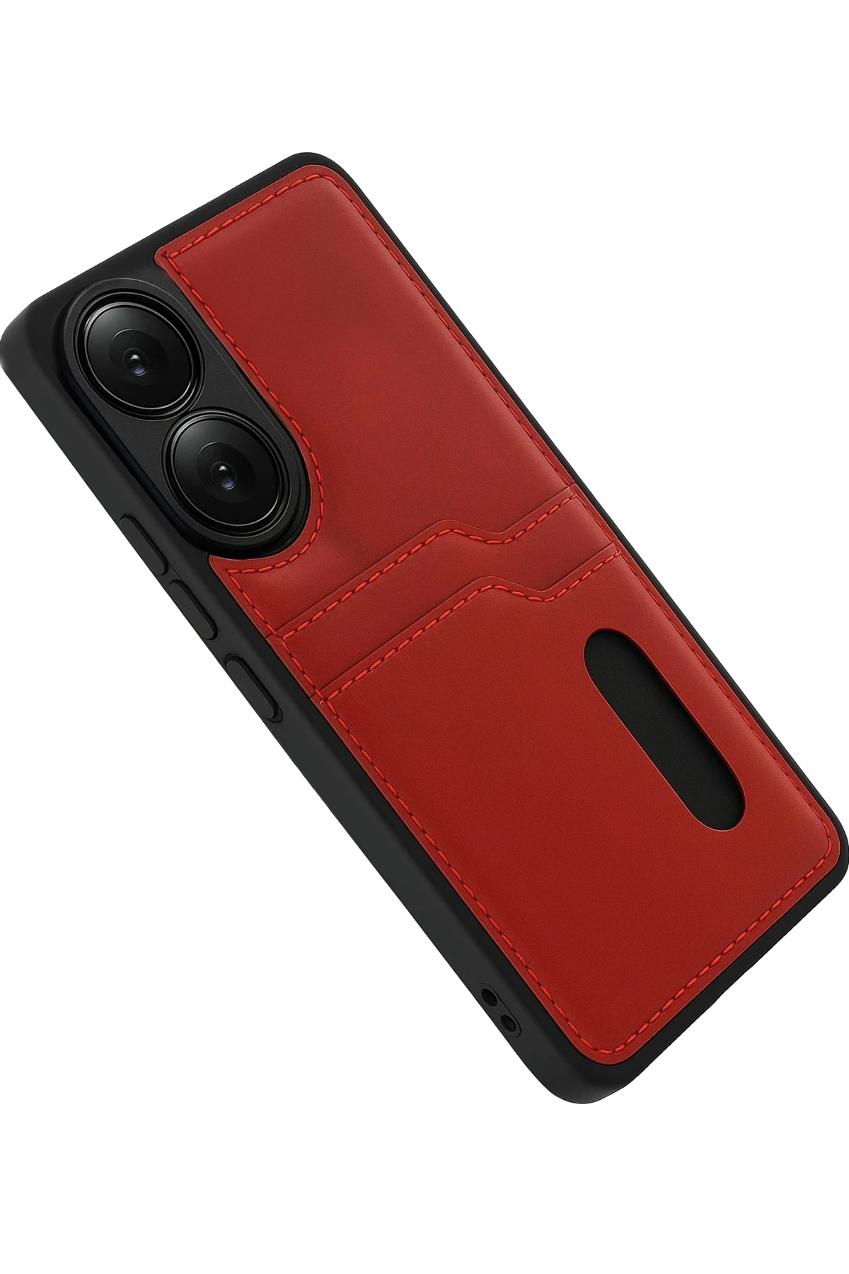 Newface Oppo A38 Sara Kartvizitli Deri Kılıf - Kırmızı