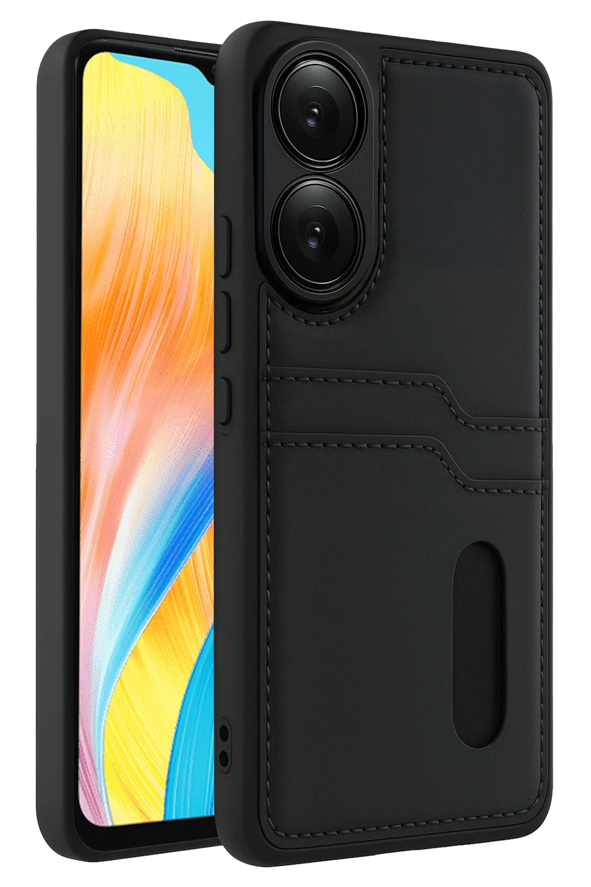 Newface Oppo A38 Sara Kartvizitli Deri Kılıf - Siyah