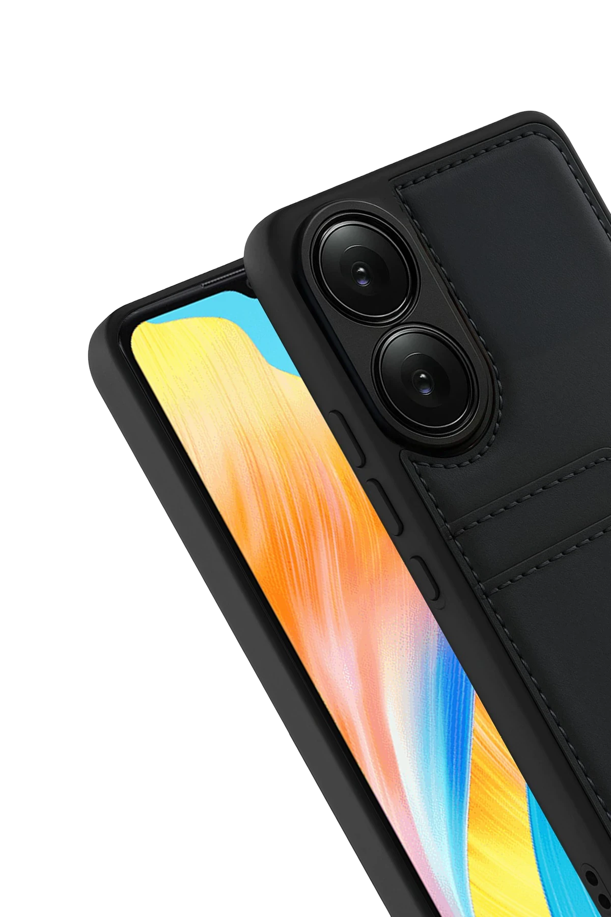 Newface Oppo A38 Sara Kartvizitli Deri Kılıf - Siyah