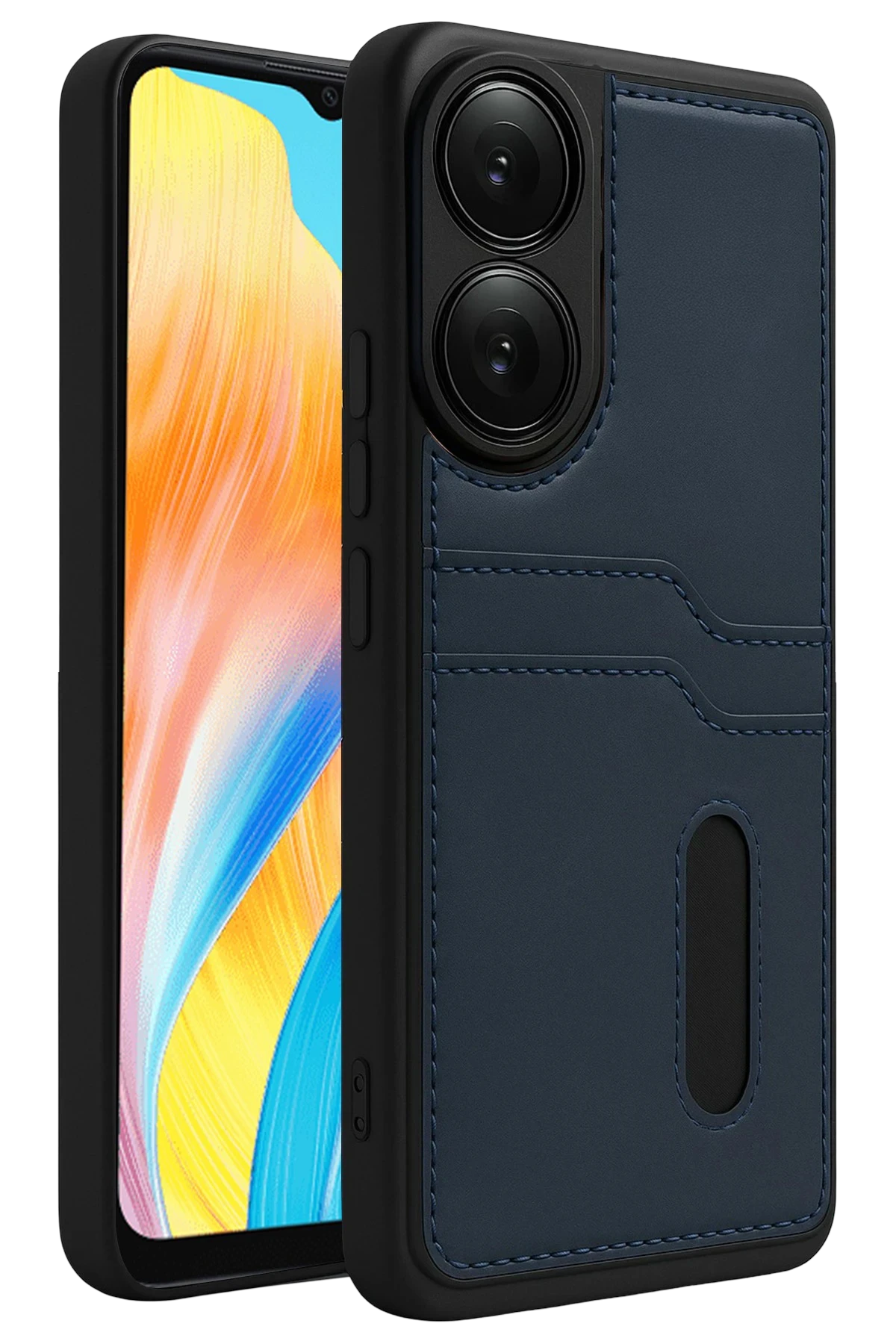 Newface Oppo A38 Sara Kartvizitli Deri Kılıf - Lacivert