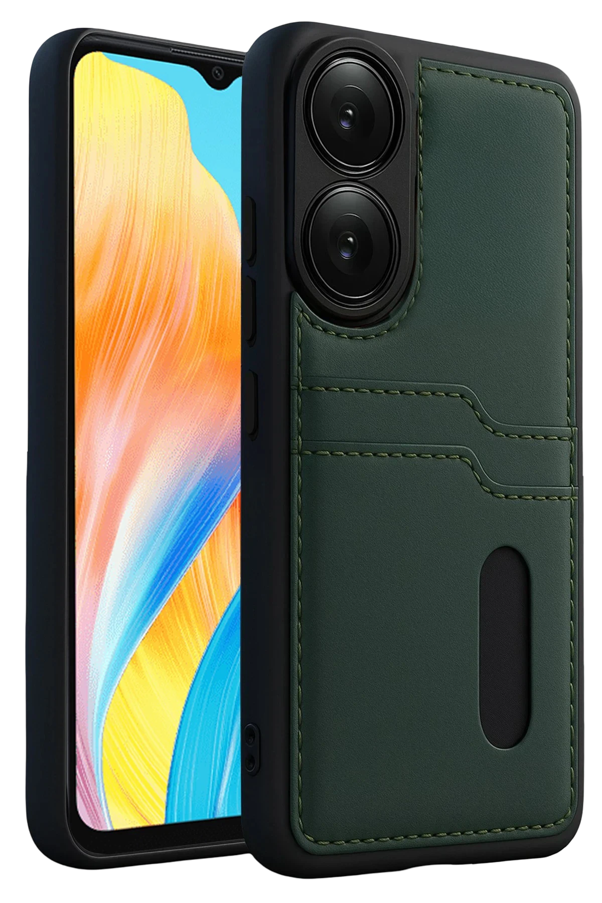 Newface Oppo A38 Sara Kartvizitli Deri Kılıf - Yeşil