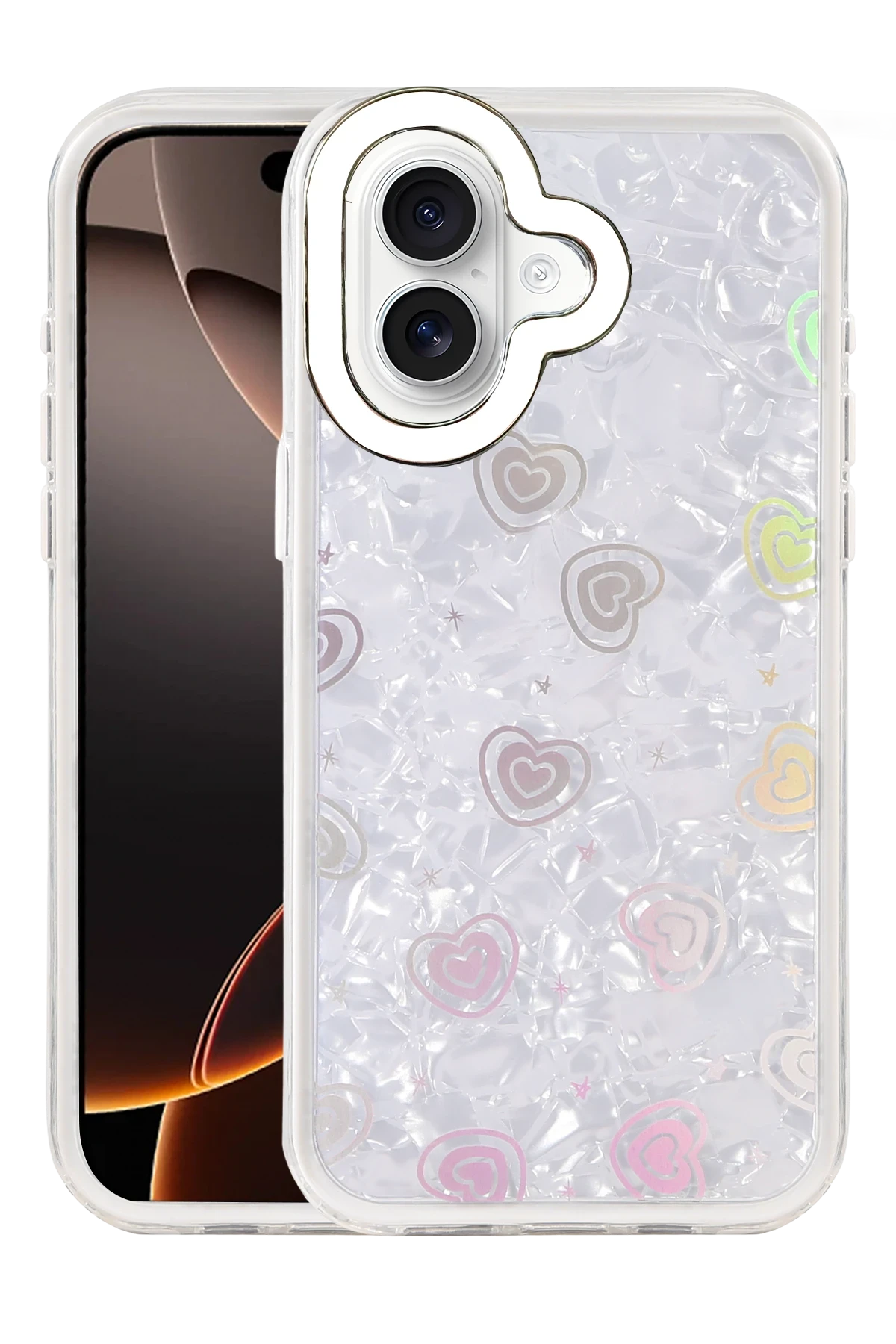 Newface Apple iPhone 16 Lumi Desenli Kapak - Beyaz