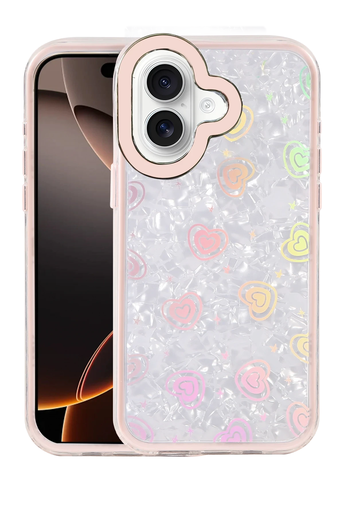 Newface Apple iPhone 16 Lumi Desenli Kapak - Pembe