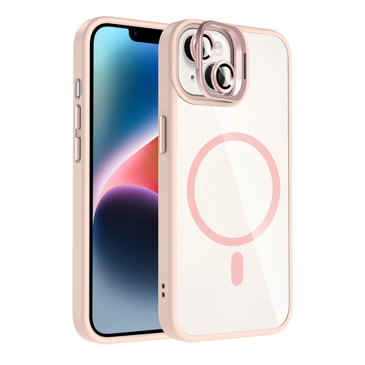 Joko Apple iPhone 15 Plus Remim Lensli Magsafe Standlı Kapak - Pembe