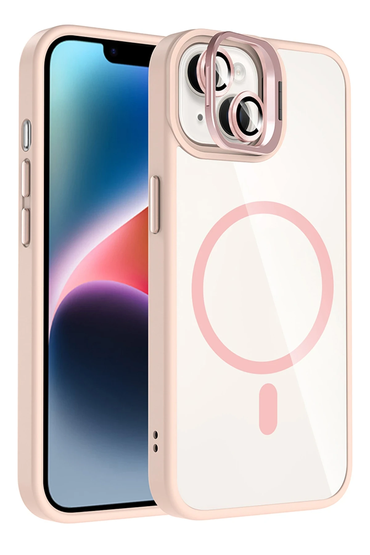 Joko Apple iPhone 14 Remim Lensli Magsafe Standlı Kapak - Pembe