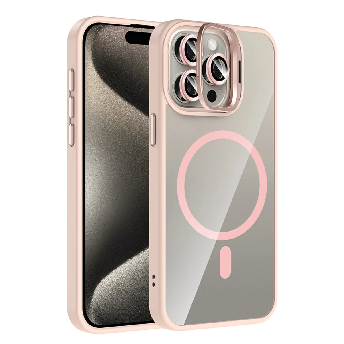 Joko Apple iPhone 14 Pro Max Remim Lensli Magsafe Standlı Kapak - Pembe