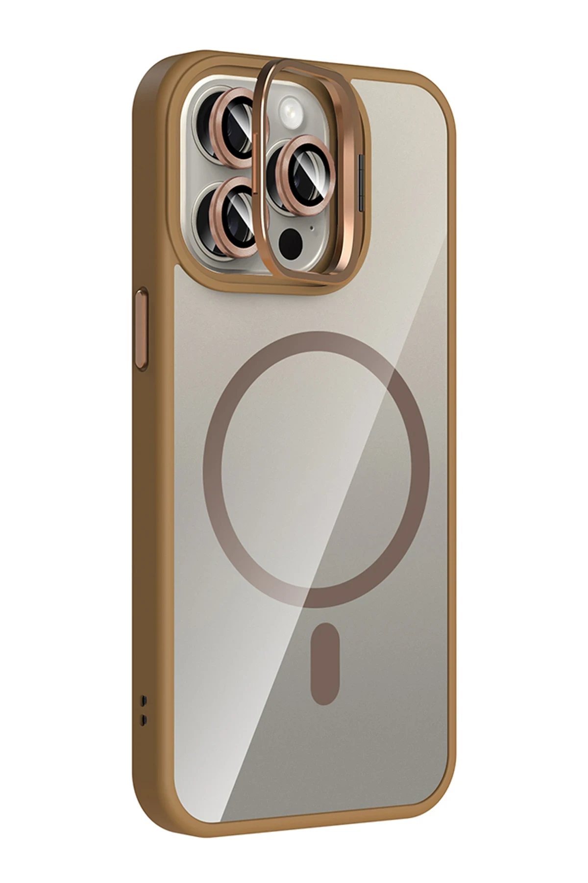 Joko Apple iPhone 14 Pro Max Remim Lensli Magsafe Standlı Kapak - Kahverengi