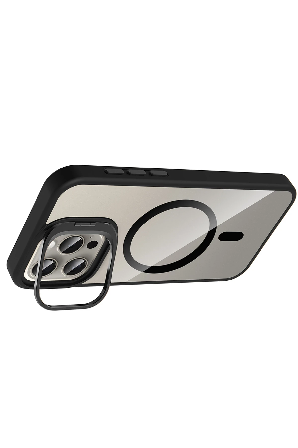 Joko Apple iPhone 15 Pro Max Remim Lensli Magsafe Standlı Kapak - Siyah