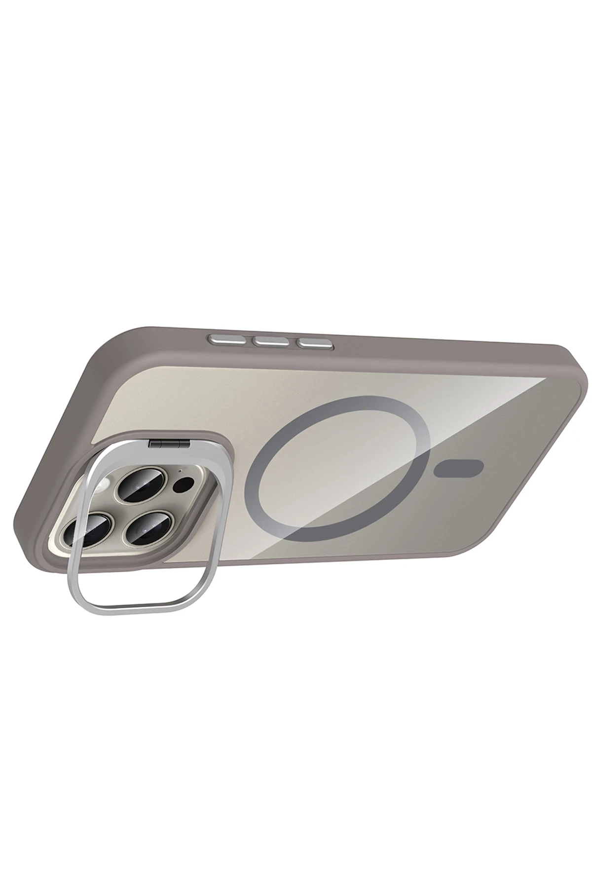 Joko Apple iPhone 15 Pro Max Remim Lensli Magsafe Standlı Kapak - Titan Gri