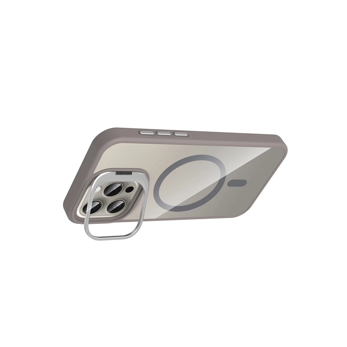 Joko Apple iPhone 15 Pro Max Remim Lensli Magsafe Standlı Kapak - Titan Gri