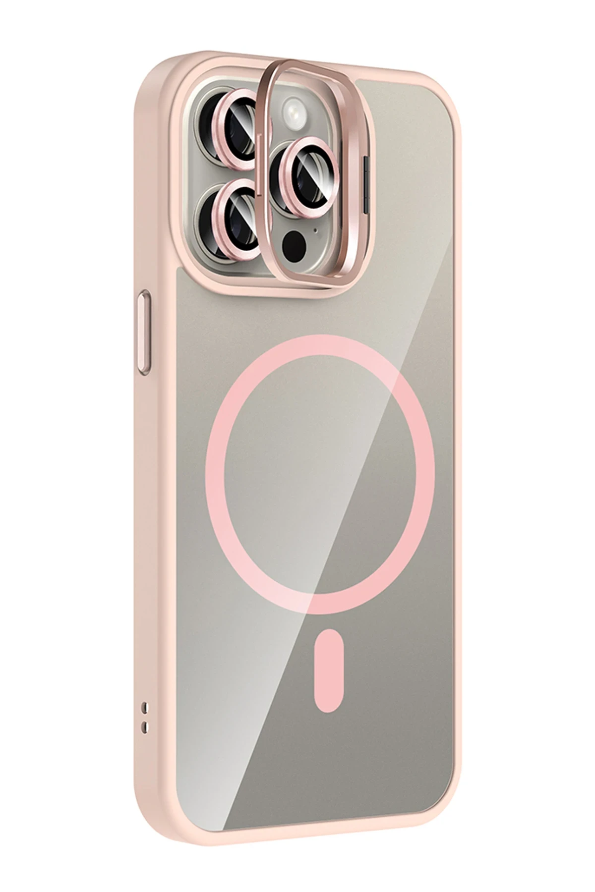 Joko Apple iPhone 15 Pro Max Remim Lensli Magsafe Standlı Kapak - Pembe