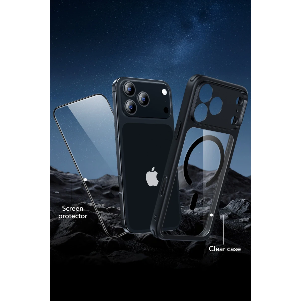 ESR Apple iPhone 17 Pro Classic Hybrid Magsafe Kapak + Cam Hediyeli Set - Siyah
