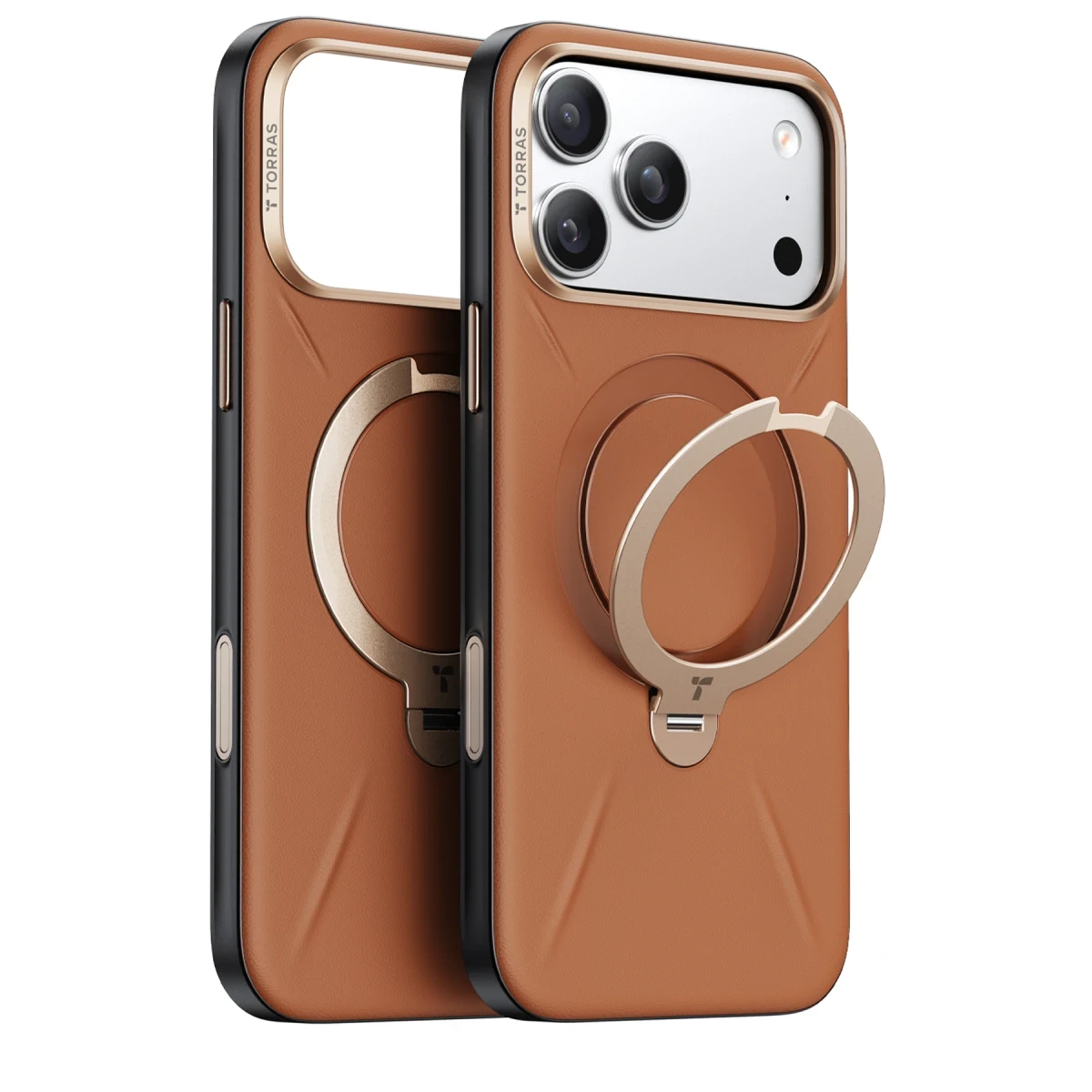 Torras Apple iPhone 17 Pro O Stand Spin VegSkin Serisi Magsafe Kılıf - Kahverengi