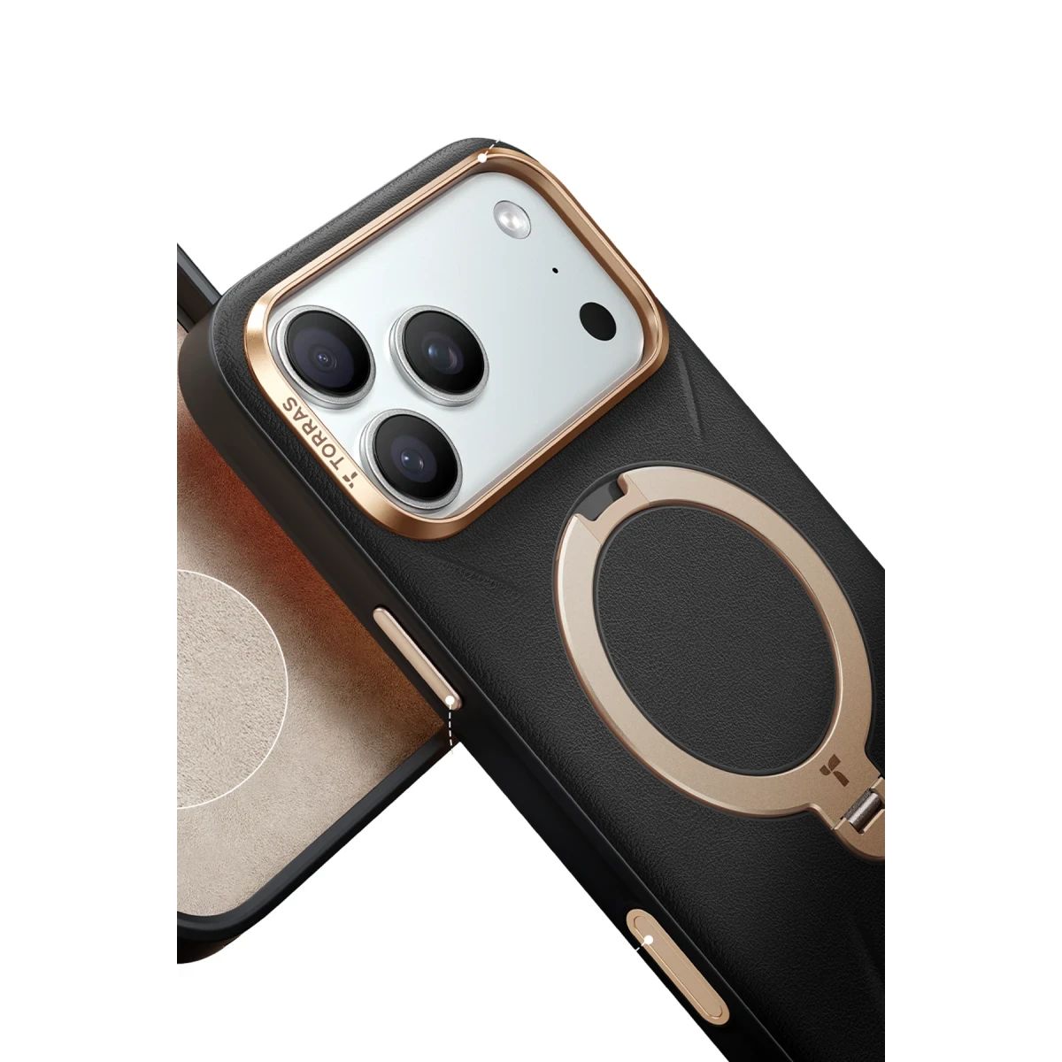 Torras Apple iPhone 17 Pro O Stand Spin VegSkin Serisi Magsafe Kılıf - Siyah