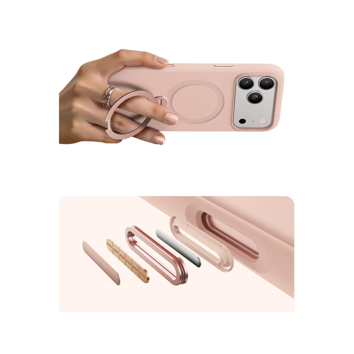 Torras Apple iPhone 17 Pro O Stand Spin Silicone Serisi Magsafe Kılıf - Pembe
