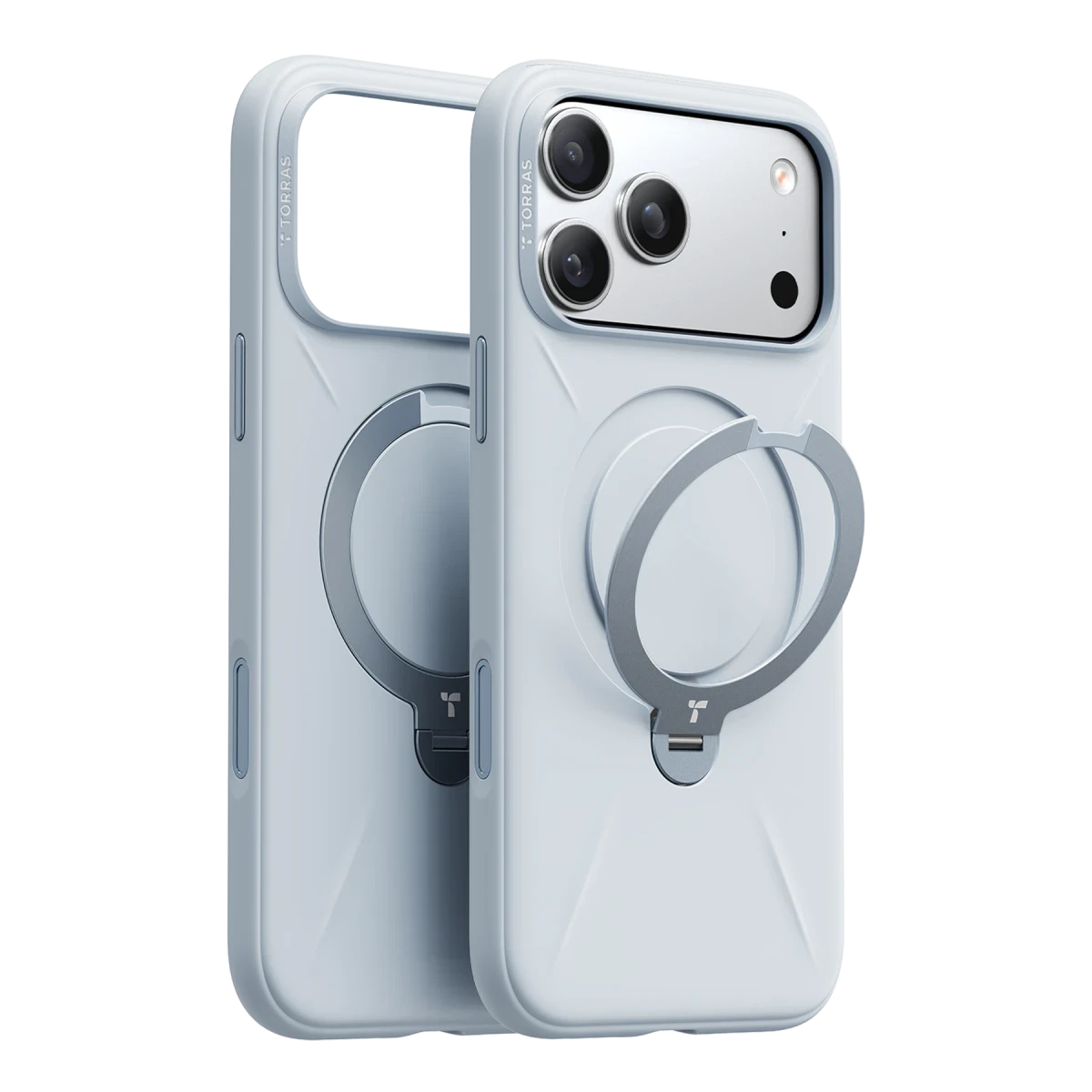 Torras Apple iPhone 17 Pro O Stand Spin Silicone Serisi Magsafe Kılıf - Açık Mavi