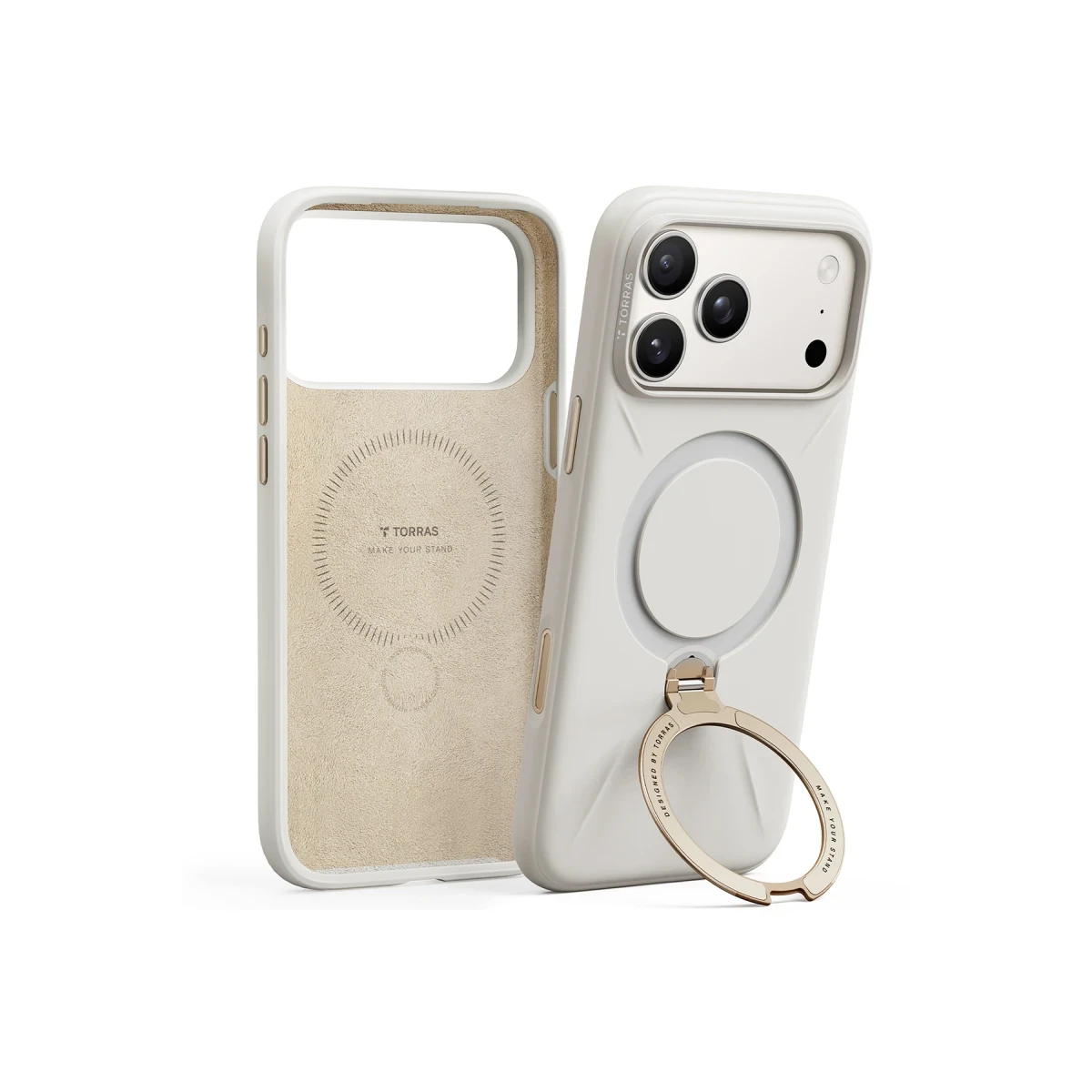 Torras Apple iPhone 17 Pro O Stand Spin Silicone Serisi Magsafe Kılıf - Beyaz